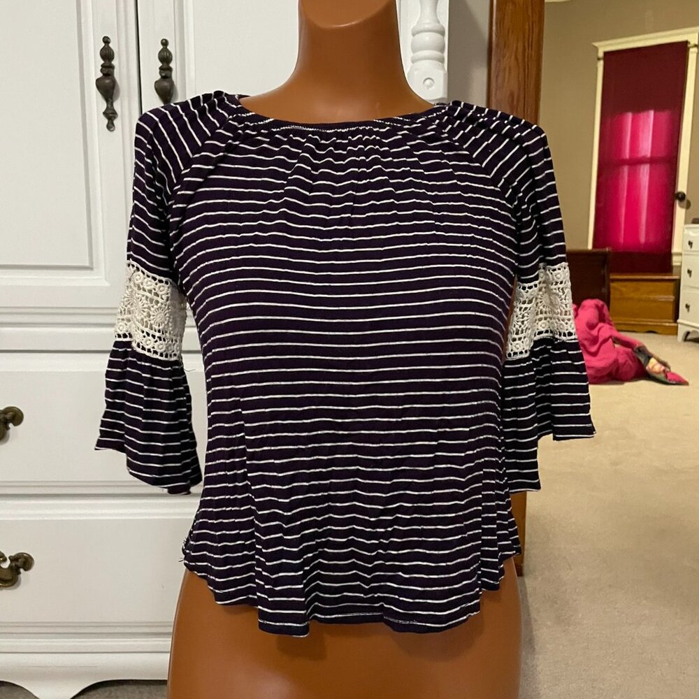 FREE WITH BUNDLE 
Urban Rose Striped Ruffle Blouse